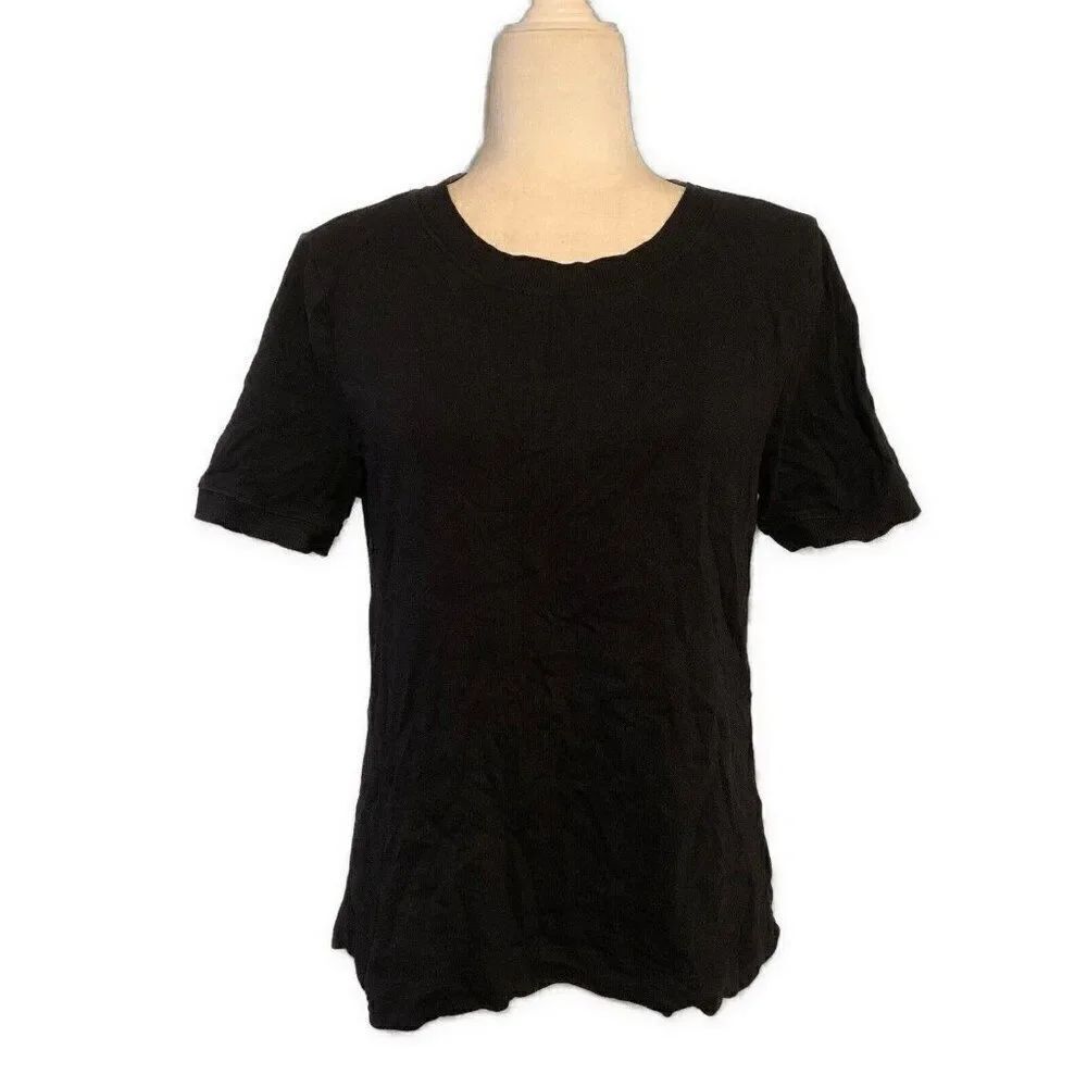 Zara Womens Solid Black Crew Neck Short Sleeve T Shirt Top Large